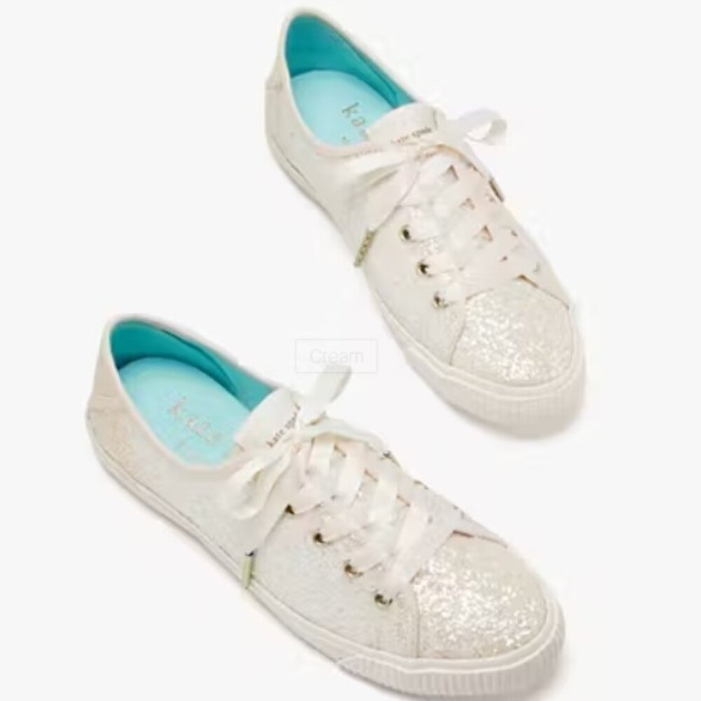 Kate Spade Woman’s Trista Glitter Sneakers in Optic White| Size: 8.5